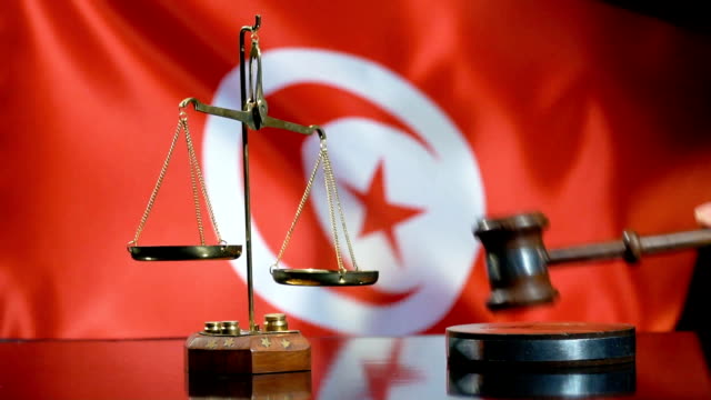 Balance and Gavel with Tunisian Flag