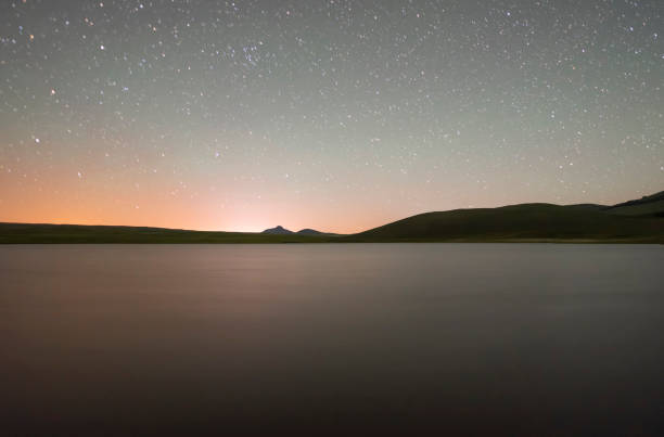 istock Night landscape, beautiful lake and mountain at the night. 1159873992