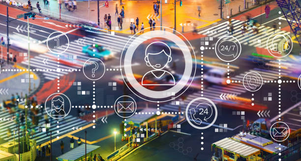 istock Customer service 24 hours 7 days a week with city traffic intersection 1159875891