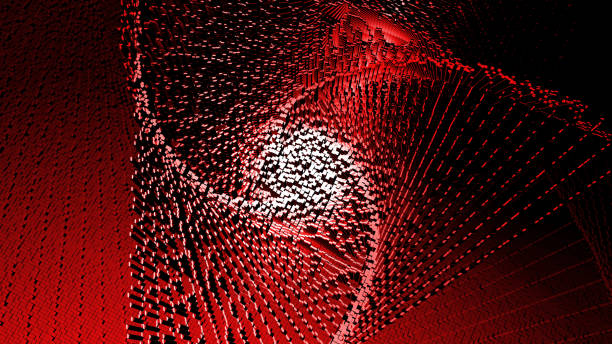 istock cubic mosaic of pixels with glitch effect , the abstract technological background logo on a red background. 3D render 1159878303