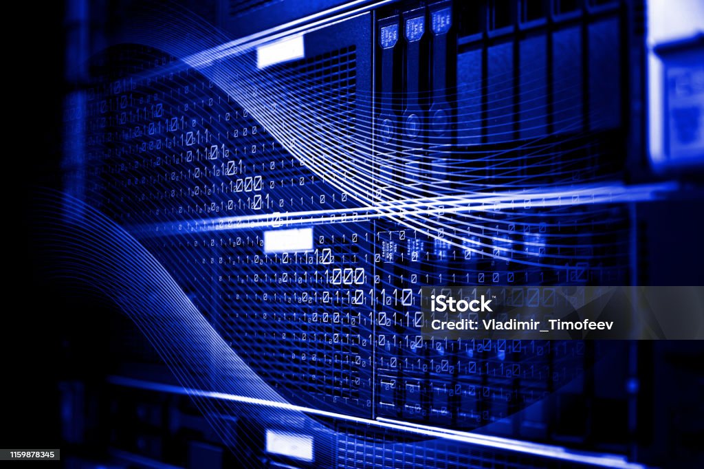 Computer Blade Arrays Rack Mounted System Storage Blade Servers With Binary Code Motion 3d ...