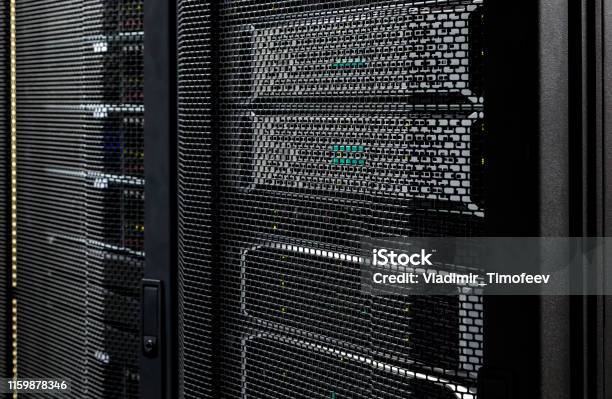 Close Up Server Racks In Modern Data Center Background Stock Photo - Download Image Now
