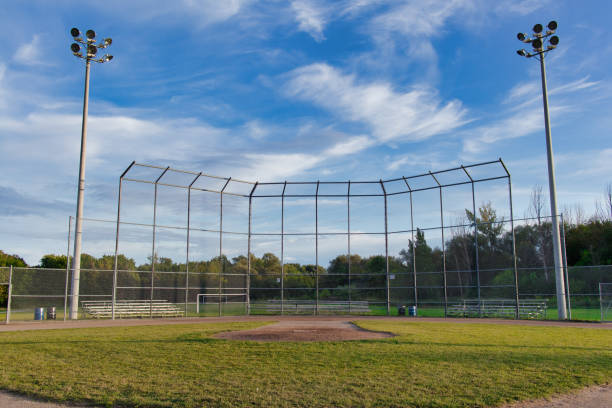 campo da baseball - baseballs baseball grass sky foto e immagini stock