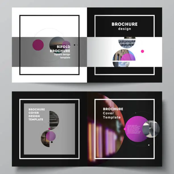 Vector illustration of Vector layout of two covers templates for square design bifold brochure, magazine, flyer. Simple design futuristic concept.Creative background with circles and round shapes that form planets and stars