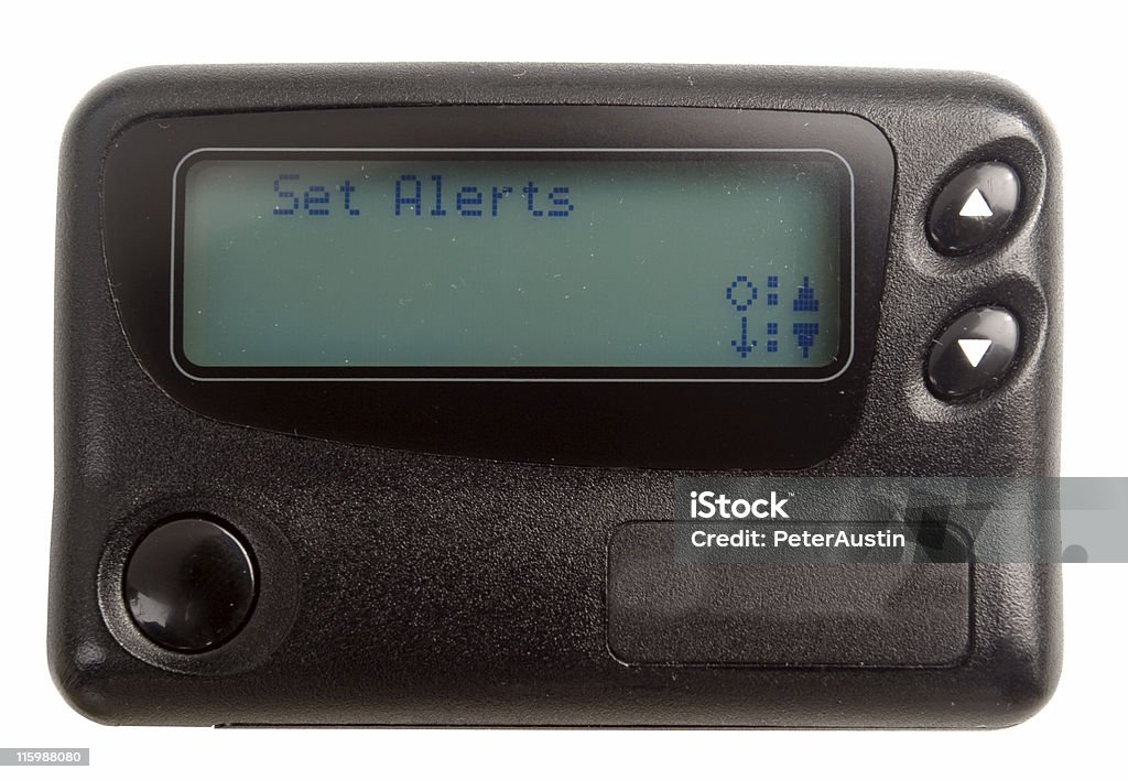 Black Pager isolated on white Pager with LCD display Pager Stock Photo