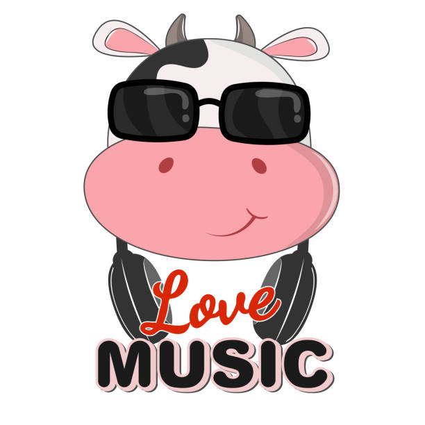 Beautiful Cow In Sunglasses Love Music Greeting Card Vector Illustration  Stock Illustration - Download Image Now - iStock