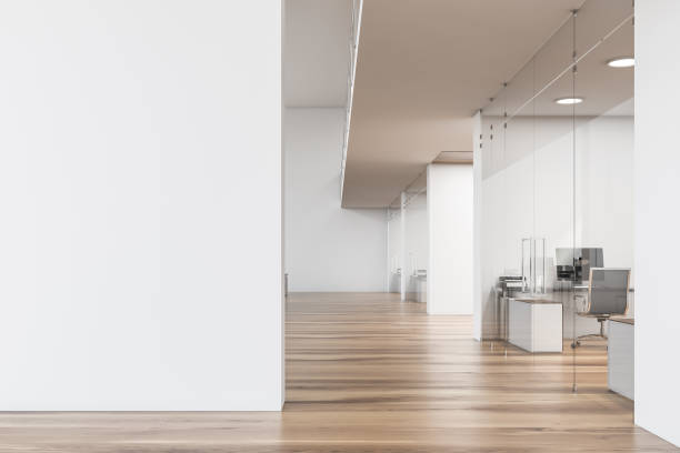 istock White and wooden office lobby interior, mock up 1159883844