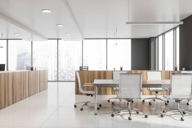 istock White and wooden office conference room 1159883892