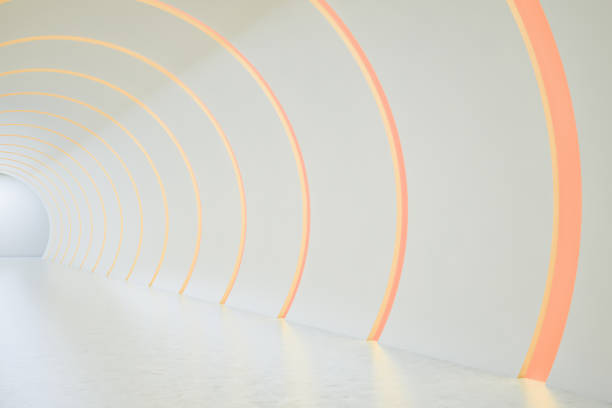 istock Empty round white and orange neon tunnel 1159885837
