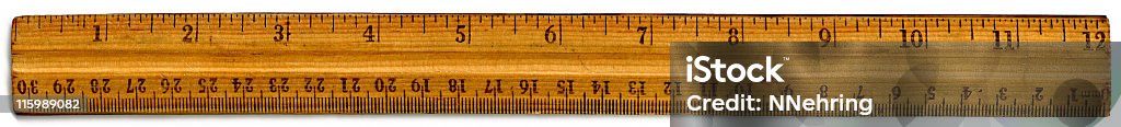 木製の 12 インチのルーラー、インチ、センチメートルあたりのマーキング - 定規のロイヤリティフリーストックフォト