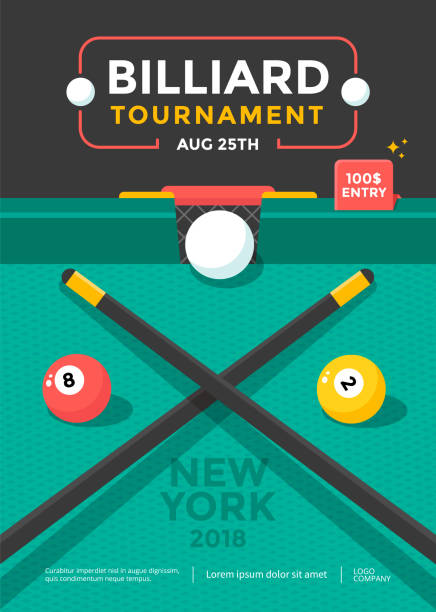 illustrazioni stock, clip art, cartoni animati e icone di tendenza di design poster sportivo torneo biliardo con palla - pool game