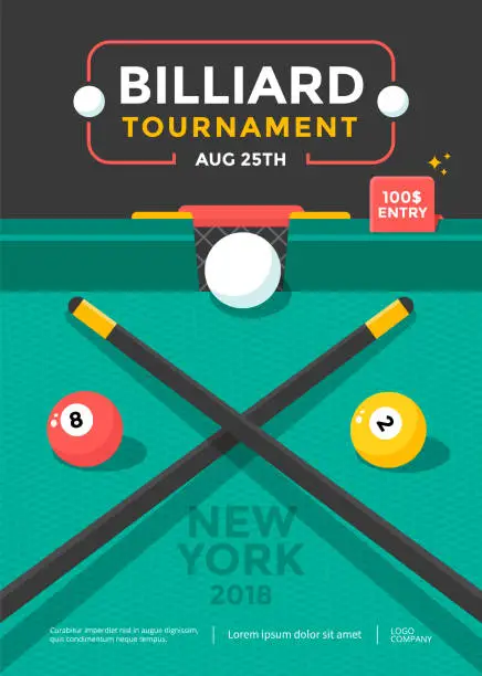 Vector illustration of Billiard tournament sport poster design with ball