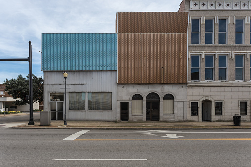 Mixed era architecture on corner of small downtown in obscure part of the midwest