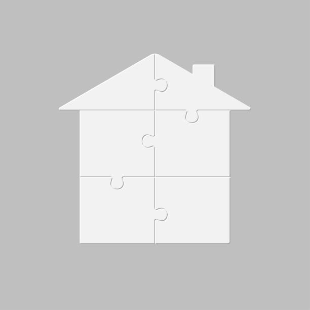 illustrazioni stock, clip art, cartoni animati e icone di tendenza di puzzle casa pezzi sei opzioni infografica - jigsaw piece choice banner number