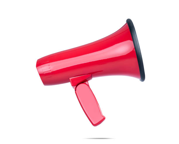 istock Beautiful red megaphone, side view, isolated on white background. File contains a path to isolation 1159913300