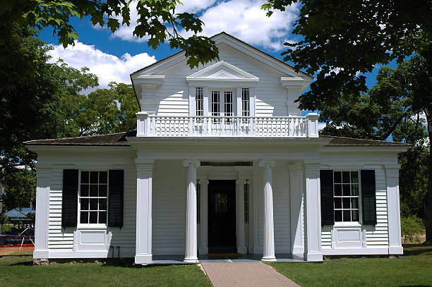 Greek revival house. Greek revival style house. Public place Greenfield Village, Michigan, USA revival stock pictures, royalty-free photos & images