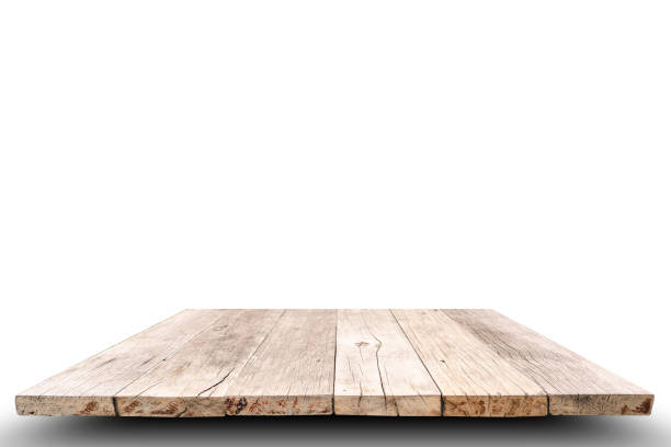 fond supérieur de table en bois, pour l'usage comme produit d'affichage ou montage. - table counter top wood isolated photos et images de collection