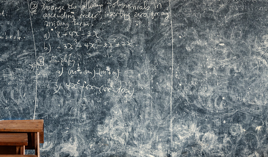 Blackboard with math problems in a classroom in Rwanda