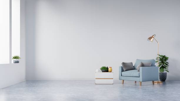istock The interior has a armchair and plants on empty white wall 1159927191