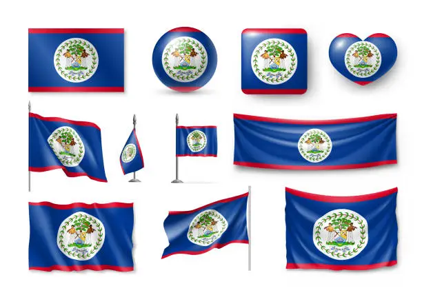 Vector illustration of Various flags of Belize independent country