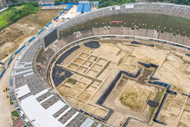 Archaeological excavations in Chengdu stadium stock photo