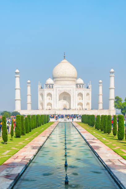 istock The Taj Mahal on blue sky background in Agra, India 1159944752