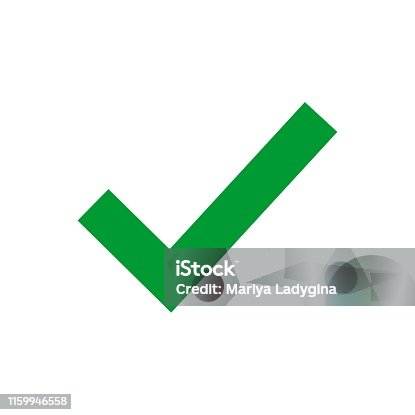 istock Green check mark icon. Tick symbol in green color, vector illustration. Confirm signe 1159946558