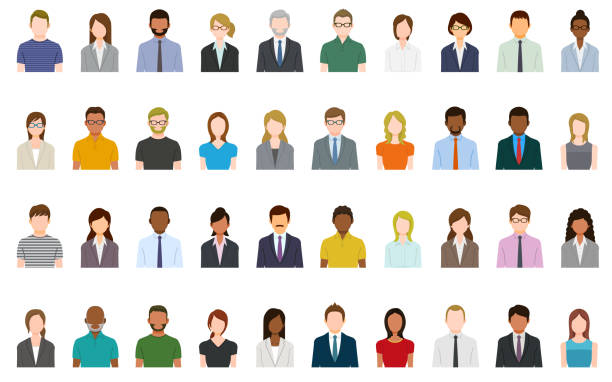 набор абстрактных аватаров деловых людей - скрытое лицо stock illustrations