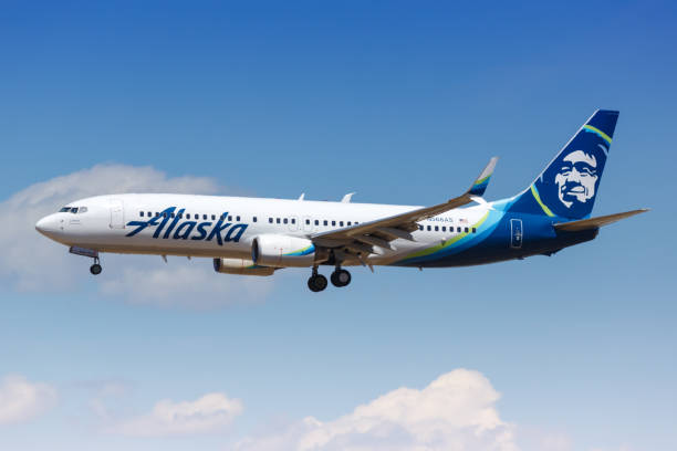 Alaska Airlines Boeing 737-800 airplane Los Angeles, California – April 12, 2019: Alaska Airlines Boeing 737-800 airplane at Los Angeles airport (LAX) in the United States. boeing 737 photos stock pictures, royalty-free photos & images