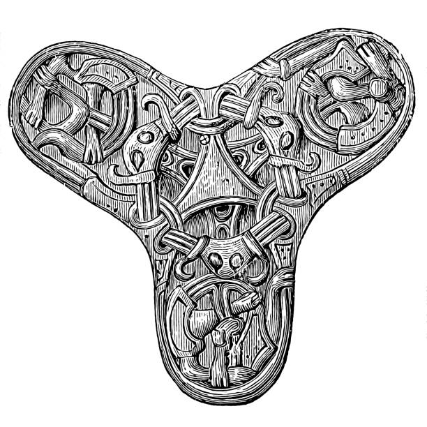 trefoil-förmige fibula (brosche) aus silber in schweden gefunden - brooch old fashioned jewelry rococo style stock-grafiken, -clipart, -cartoons und -symbole