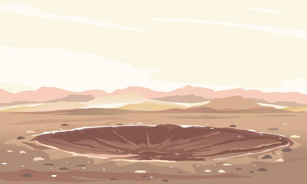 illustrazioni stock, clip art, cartoni animati e icone di tendenza di sfondo del paesaggio del cratere meteoritico - desert dry land drought