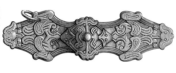 fibula (brosche) von silber in schweden gefunden - brooch old fashioned jewelry rococo style stock-grafiken, -clipart, -cartoons und -symbole