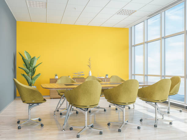 Modern meeting room with yellow wall