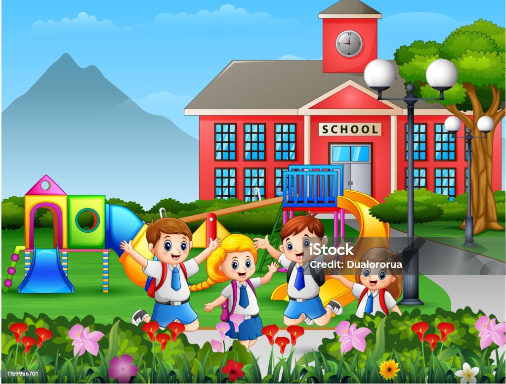 Ilustración de Niños De Dibujos Animados En Uniforme En El Patio De La Escuela y más Vectores Libres de Derechos de Patio de colegio - iStock Ilustración de Niños De Dibujos Animados En Uniforme En El Patio De La Escuela y más Vectores Libres de Derechos de Patio de colegio - iStock