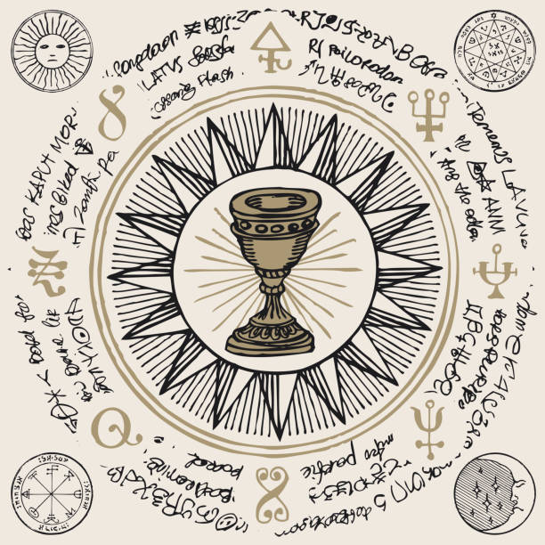 성배와 비열한 및 masonic 기호 배너 - grail stock illustrations