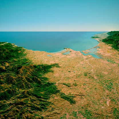 3D Render of a Topographic Map of the Cagliari region in Southern Sardinia, Italy.\nAll source data is in the public domain.\nContains modified Copernicus Sentinel data (Mar 2019) courtesy of ESA. URL of source image: https://scihub.copernicus.eu/dhus/#/home.\nRelief texture SRTM data courtesy of NASA. URL of source image: https://search.earthdata.nasa.gov/search/granules/collection-details?p=C1000000240-LPDAAC_ECS&q=srtm%201%20arc&ok=srtm%201%20arc