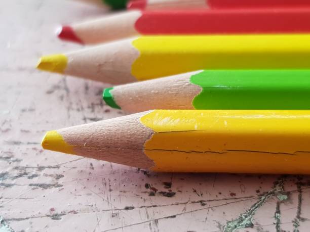 color pencil on wooden background.Crayons. Colored Pencils. colored pencils