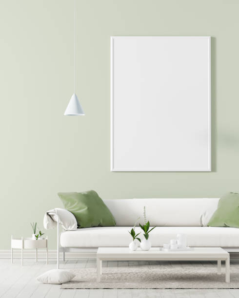 istock Mock up poster frame in Scandinavian style interior. Minimalist interior design. 3D illustration. 1159957364