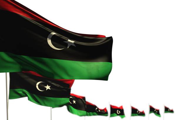 istock pretty any feast flag 3d illustration
 - Libya isolated flags placed diagonal, illustration with bokeh and place for your text 1159958465