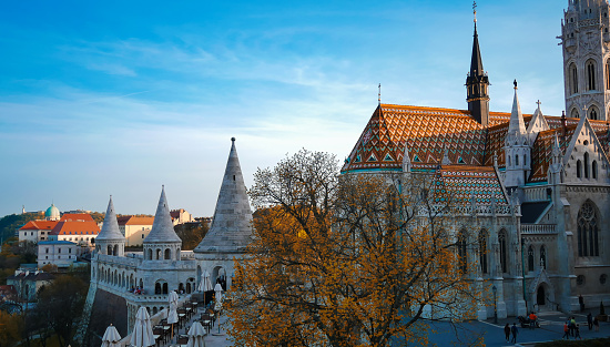 View on the Old Fishermen Bastion in Budapest,autumn season in the evening