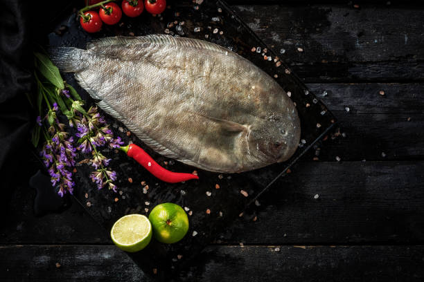 Sea delicacies. Fresh seafood. Sole Fish.