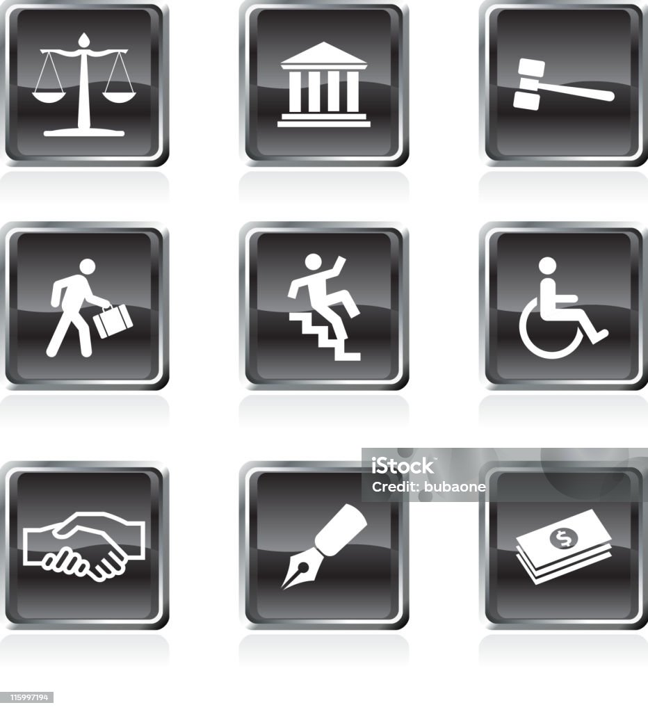 Sistema jurídico, conjunto de iconos vectoriales sin royalties - arte vectorial de Abogado libre de derechos