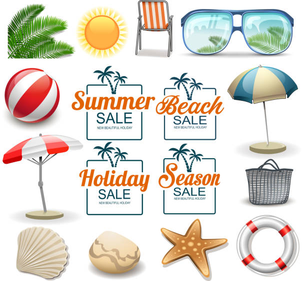 sommerferien-ikonen - relaxation vacations heat sunglasses stock-grafiken, -clipart, -cartoons und -symbole