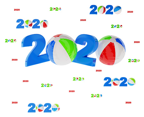 Many Beach Ball 2020 Designs with lots of Balls on a White Background
