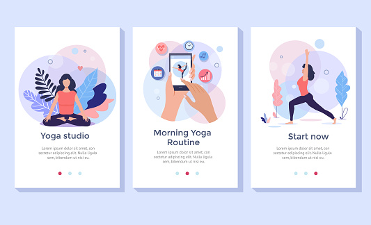 Yoga, fitness and healthy lifestyle concept illustration, woman meditating in lotus pose, perfect for banner, mobile app, landing page