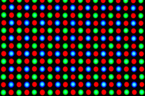 rgb led diode panel with light emitting diodes turned on. pattern looks blurry 