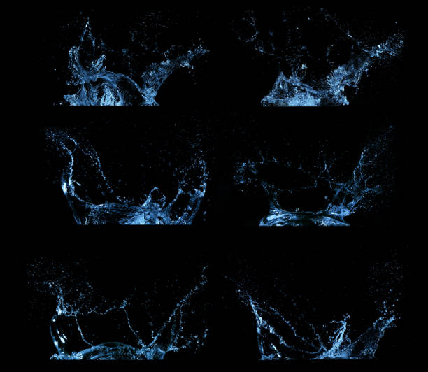 istock Water splashes collection isolated on black background 1159978345