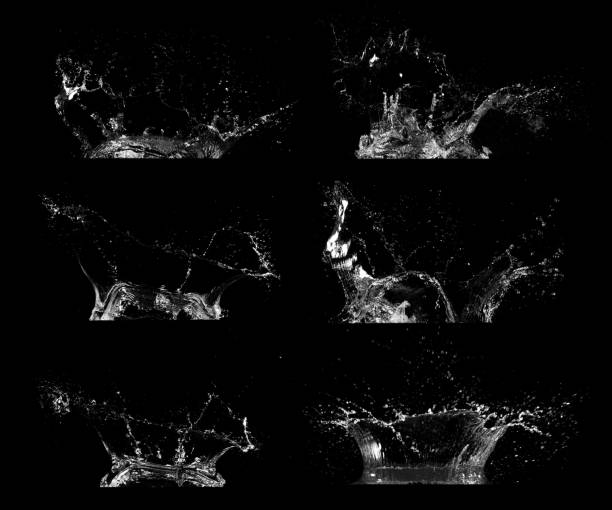 Water splashes collection isolated on black background Water splashes collection isolated on black background. Abstract shapes splashing droplet stock pictures, royalty-free photos & images