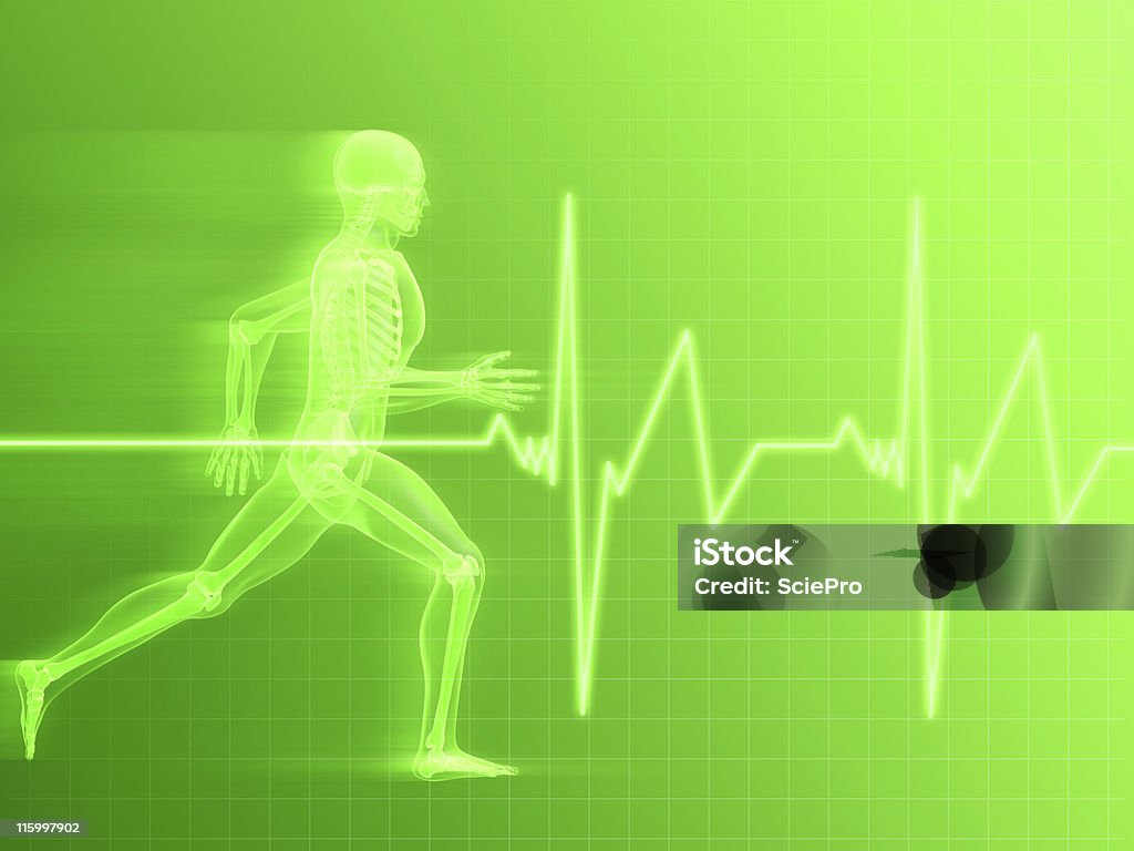 Illustration of a running skeleton and cardiac monitoring running man illustration Anatomy Stock Photo