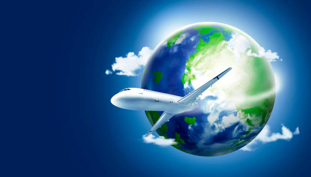 istock Airplane fly around the world on the sky 1159979124